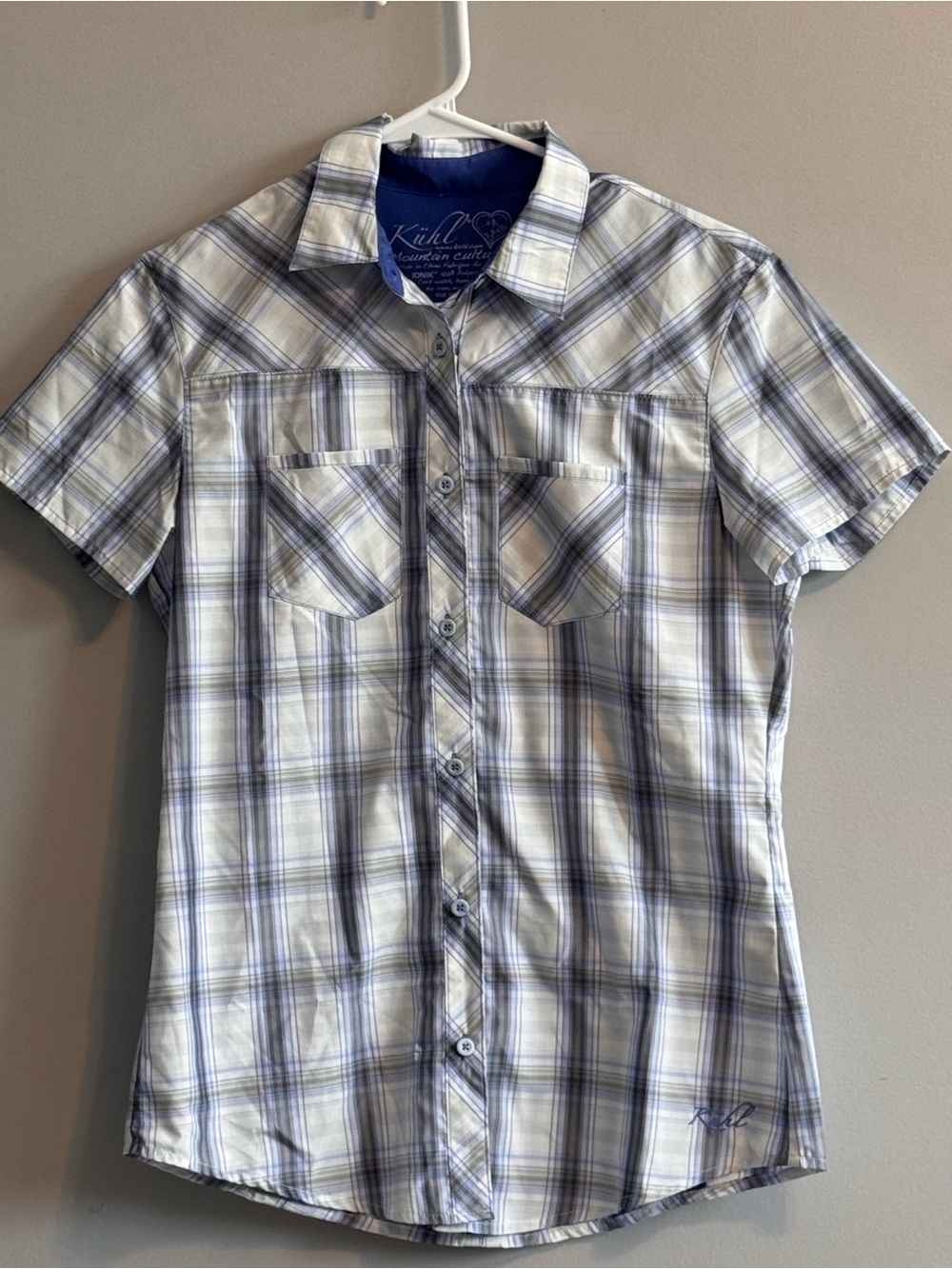 KÜHL Women’s IONIK Plaid Hiking Fishing Button Up Shirt Small Blue